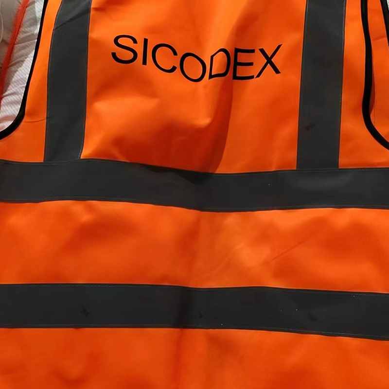 Patchwork Polyester Safety Vest With Pockets And Zipper Orange Green