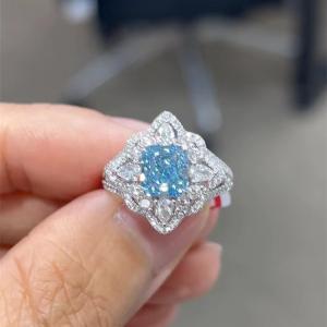 Quality Synthetic Blue Lab Diamond Jewelry VVS Cushion Cut Engagement Ring wholesale