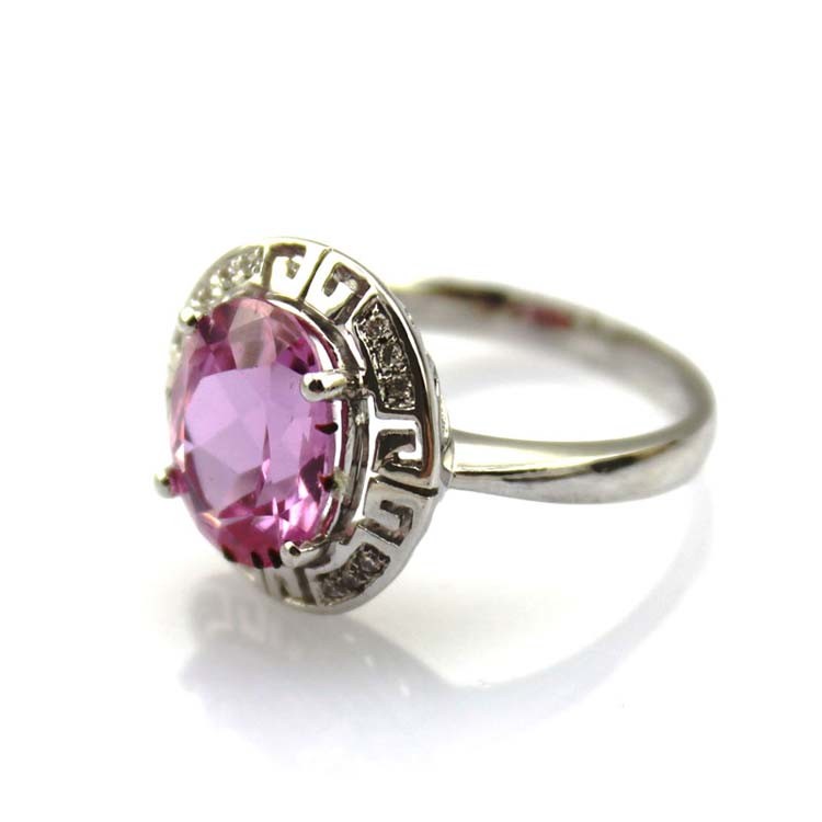 Women Jewelry Oval Pink Cubic Zircon with Rhinestone Sterling Silver Ring(R187)