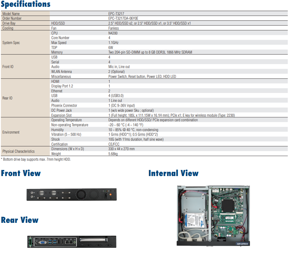 -Advantech- Embedded PCs EPC-T3000 Series EPC-T3217 EPC-T3285