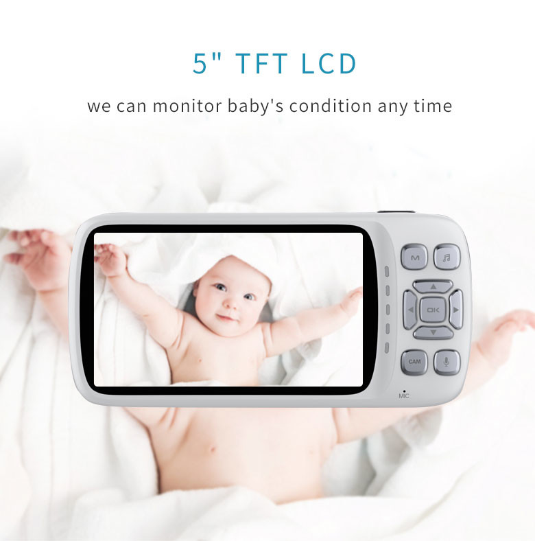 HD 5" Babyphone Mobile Wifi Two Way Video Pet Camera Support Cry Warning Voice Talk