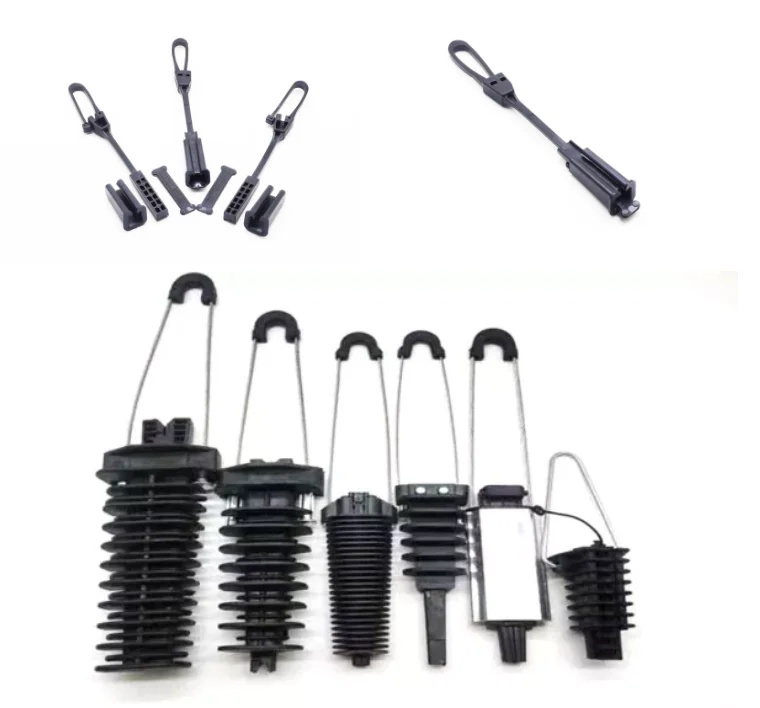 FTTH Nylon and Metal Flat Optical Plastic Fiber Optic Drop Cable Black Fiber Tension Clamp