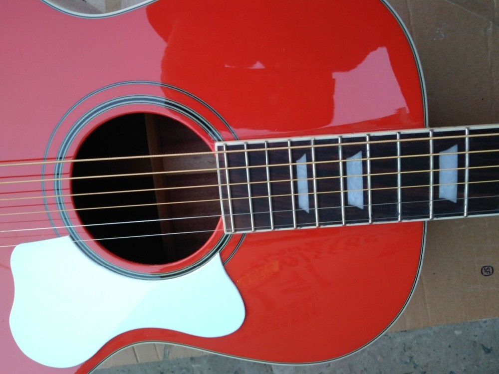 acoustic guitar 00 solid spruce parlor acoustic guitar OOO body maroon color customize white pearl vintage guitar
