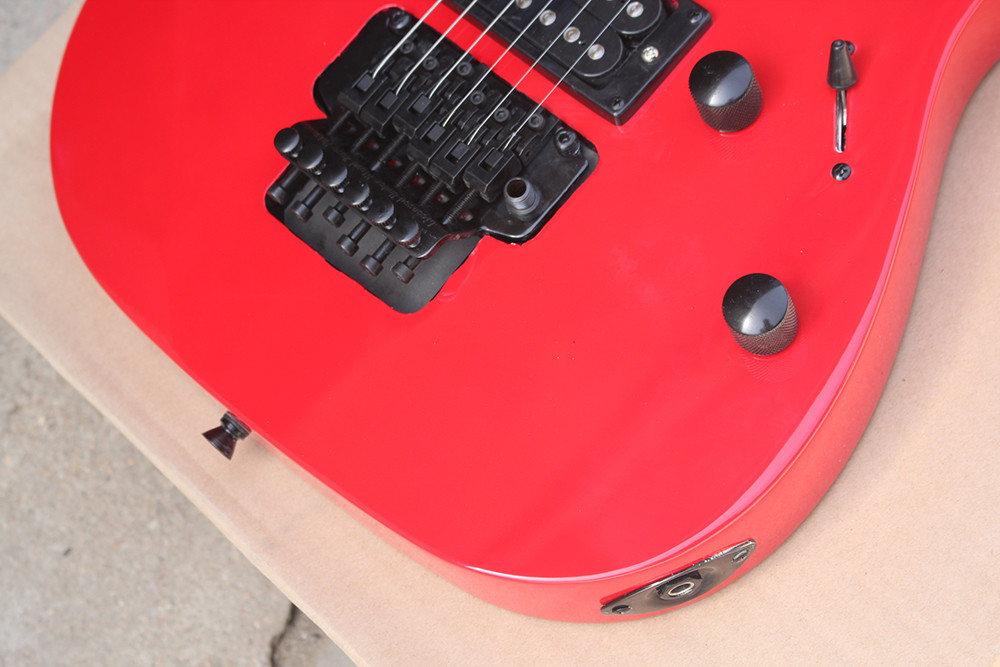 Factory Custom Red Body Electric Guitar with Floyd Rose,HSH Pickups,Black Dots Fret Inlay,Black Hardwares