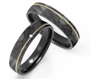 Quality Imitation Stone Pattern Black Titanium Metal Jewelry With K Gold Zircon Couple Ring wholesale