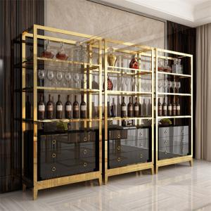 Quality Kitchen Golden Stainless Steel Wine Cabinet Display Shelving Customized wholesale