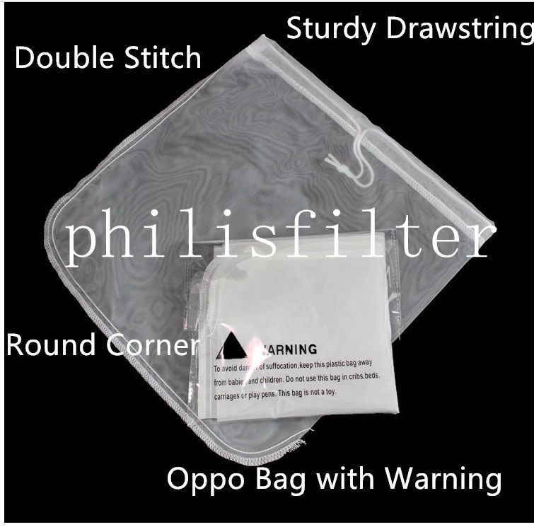 Reuse Nylon Drawstring Nut Milk Filter Bag for Cheese Juices Nut