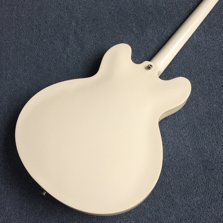 Hollow body jazz electric guitar, Double F holes white electric guitar