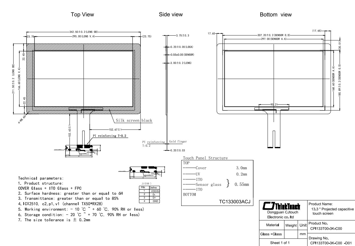 Dustproof Multipoint Capacitive PCAP Touch Screen With USB Interface 13.3"