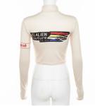 OEM Clothing Women'S Half Turtleneck Long Sleeve Print Crop Top