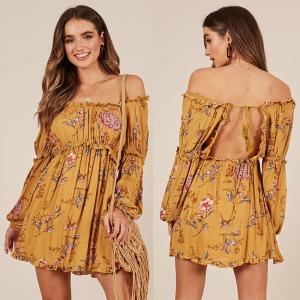 Quality Boho Summer Printed Mustard Floral Mini Women Casual Dresses wholesale