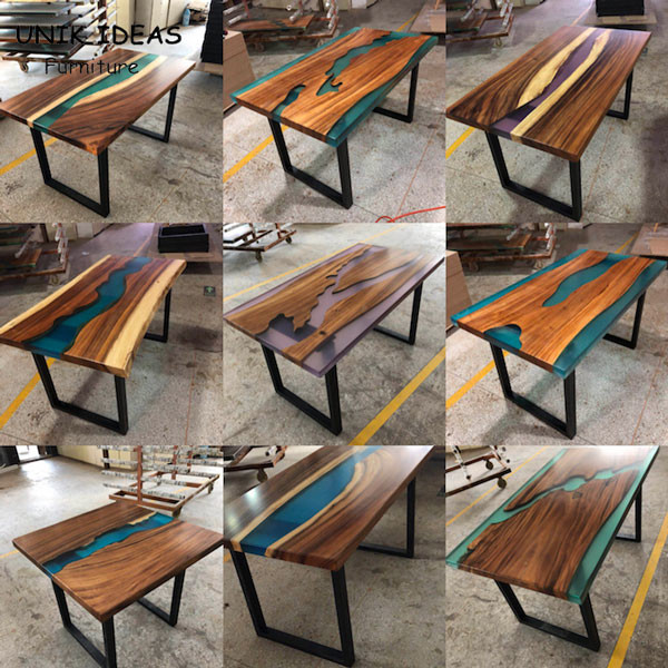 Walnut River Run Tabletop Epoxy Resin Live Edge Slab Dining Table Top European