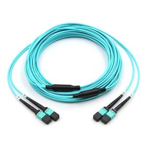 Quality FiberMania Female to Female 2 x MPO Trunk Cable 24 Fibers OM3 OFNR Aqua Jack wholesale