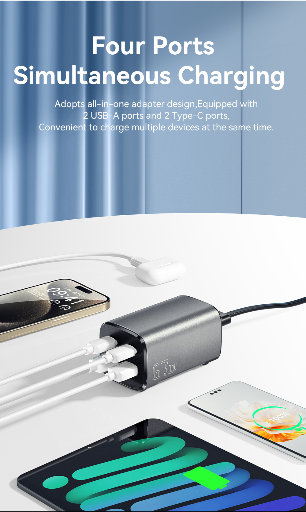 Dual USB C USB A PD GaN Chargers 67W ES-CD35 Series