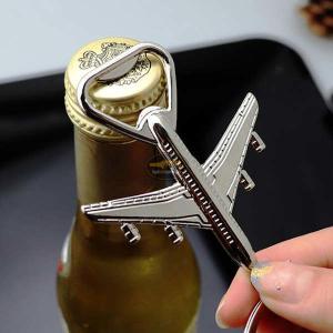Quality Cool Innovative Zinc Alloy 3D Air Plane Shape Wedding Favor Key Ring Bottle Opener with Logo Engraved wholesale