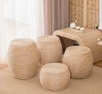 Natural Straw Household Storage Stool Grass Woven Ottoman Box Eco-Friendly Hand
