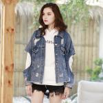 BEIANJI Irregular Ripped Denim Top Heavy Industry Nail Bead