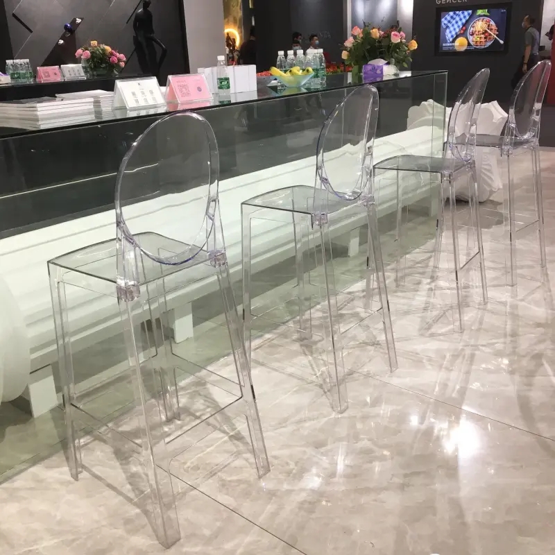 Transparent Clear Acrylic Bar Stools Stackable Plastic Bar Stools With Backs