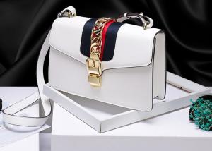 Quality Leather Single Shoulder Bag With Lock Buckle , Slanting Bow Tie Striped Satin Ribbon Bag wholesale