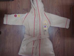 Quality woven terry faric beige embroidered cotton on kids belted robes wholesale