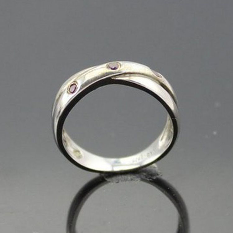 Women Jewelry 925 Silver Red Cubic Zircon Crossover Ring (JY063)