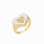 Micro Pave 18K Diamond Ring Gold Plated Heart Drop Oil Chunky Gold Heart Ring