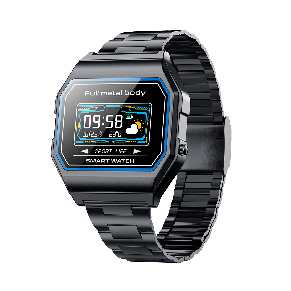 Metal Band Men'S Digital Watch Square 0.96inch Single Touch Analog Digital Watches