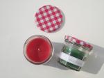 Red & Green Round scented glass candle with printed metal lid and printed label