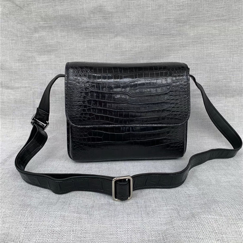 Authentic Alligator Leather Male Flap Purse Cross Shoulder Bag Genuine Crocodile Belly Skin Businessmen Messenger Bag