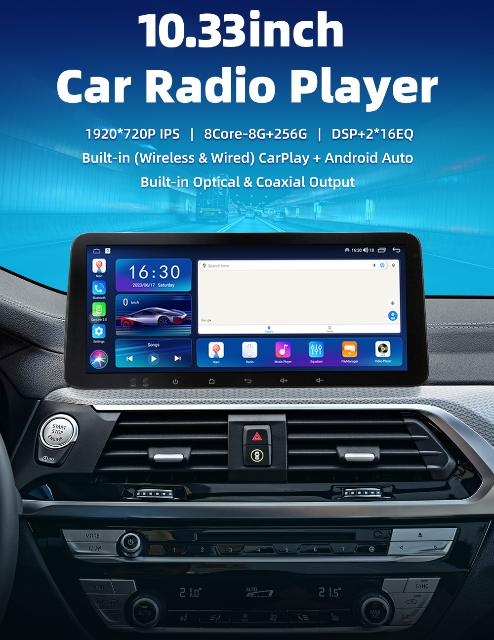 DVR 10" Android 13 Car Stereo with 10.33" Touch Screen GPS Wifi DVD Player and Camera
