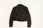 Black Red Cropped Ladies Suede Bomber Jacket With Jacquard Weave