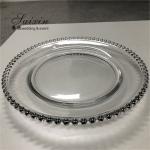 Clear Glass Beaded Charger Plates Wedding Event Gold Silver 32cm/27cm/21cm