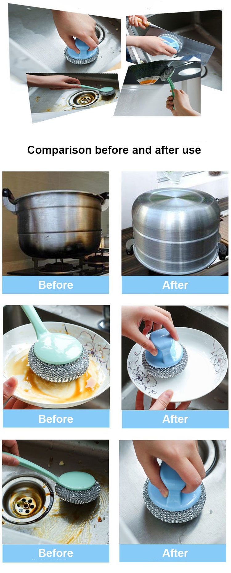 Dirt Removal Stainless Steel Scourers For Anti Ultraviolet Kitchen Cleaning