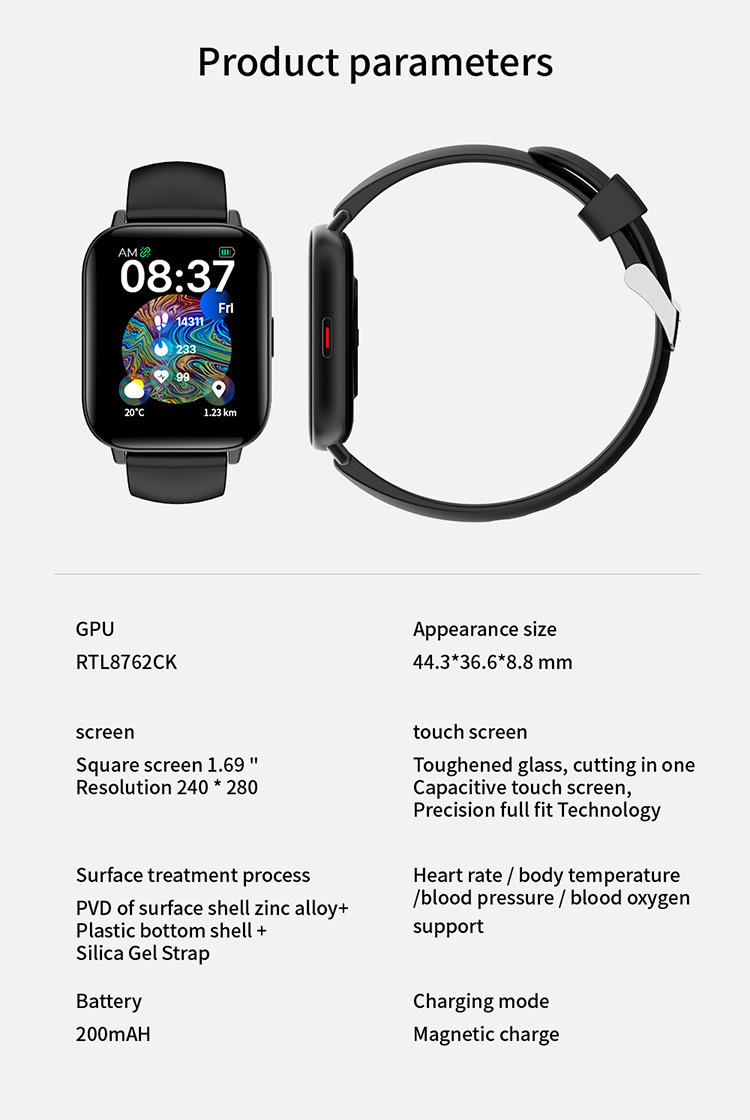 Ble5.2+Ble IP67 Waterproof Audio Fitness Tracker Smartwatch CE ROHS
