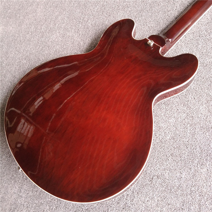 Hot sales hollow body electric guitar with wine color and silvery spare parts