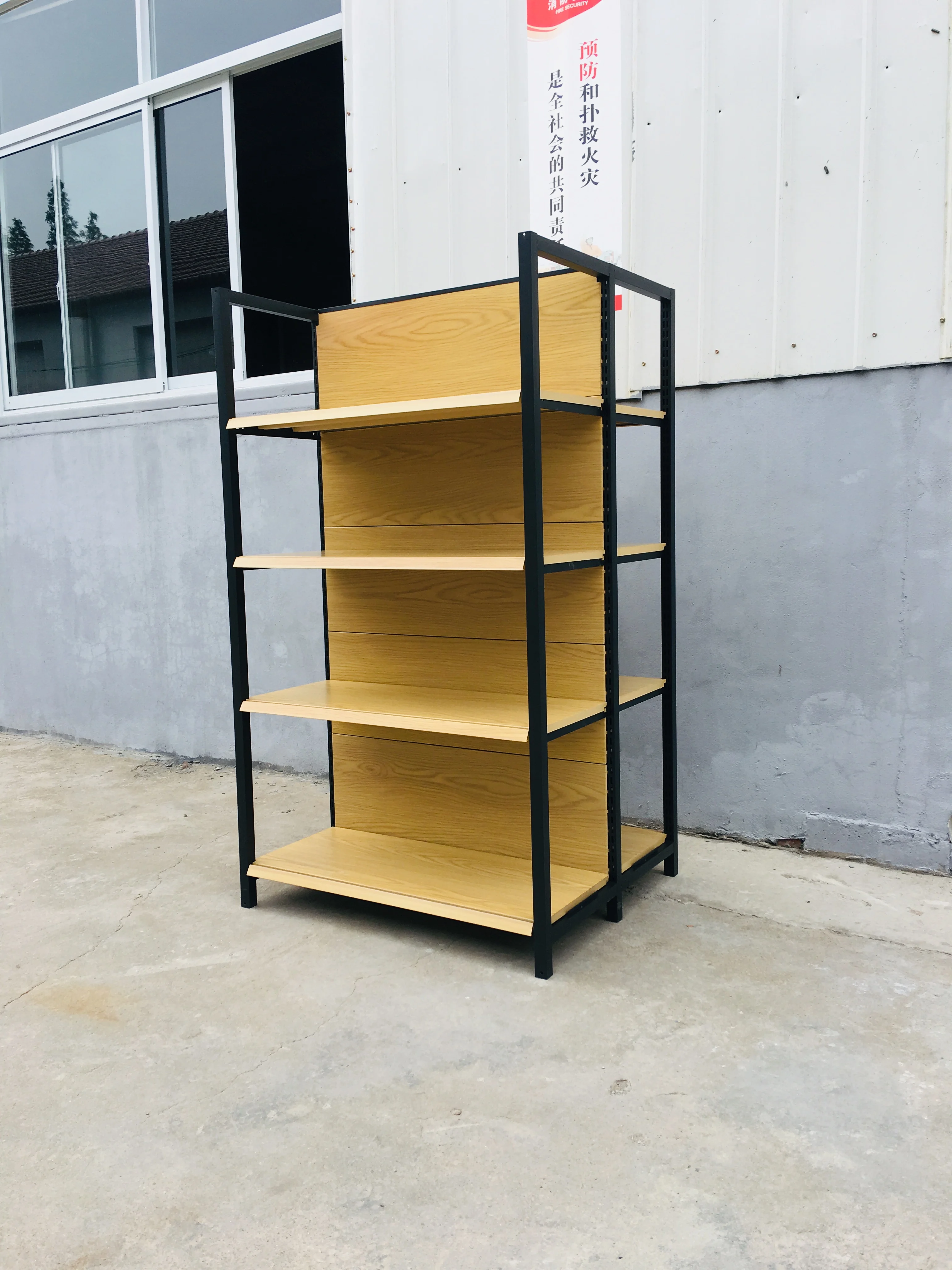 Cold Rolled Steel Q235 Wood Grain Shelves Single Side Supermarket Shelves