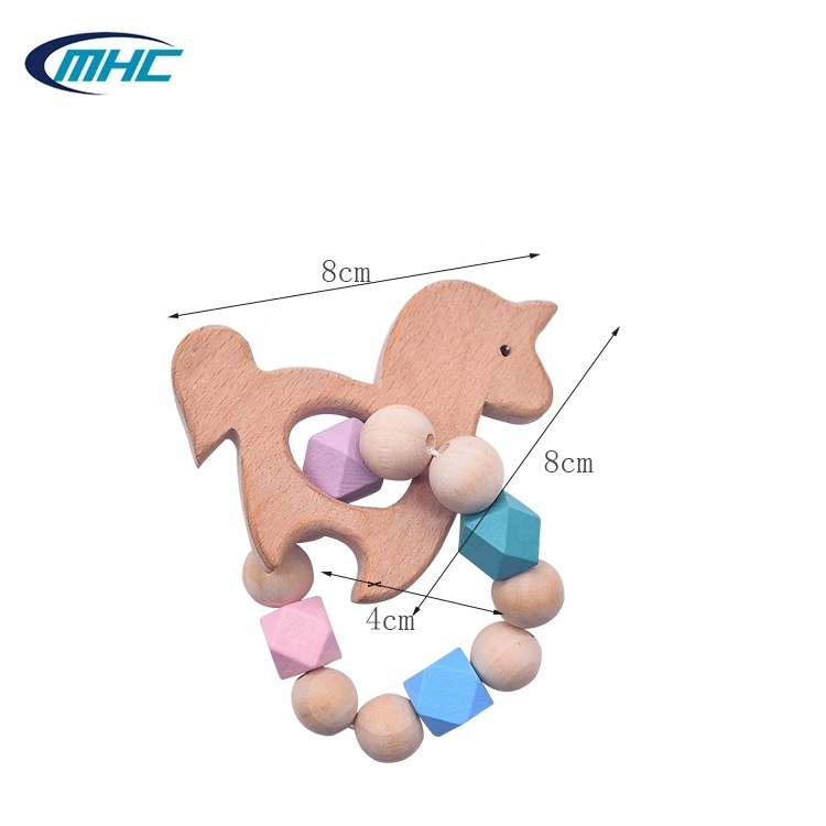 Baby Bead Silicone Wood Teether Diy Handmade Pony Shape Easy To Clean Customized