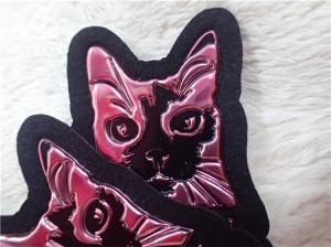 Quality Durable Embossed Leather Patches Red TPU Logo / Leather Clothing Labels wholesale