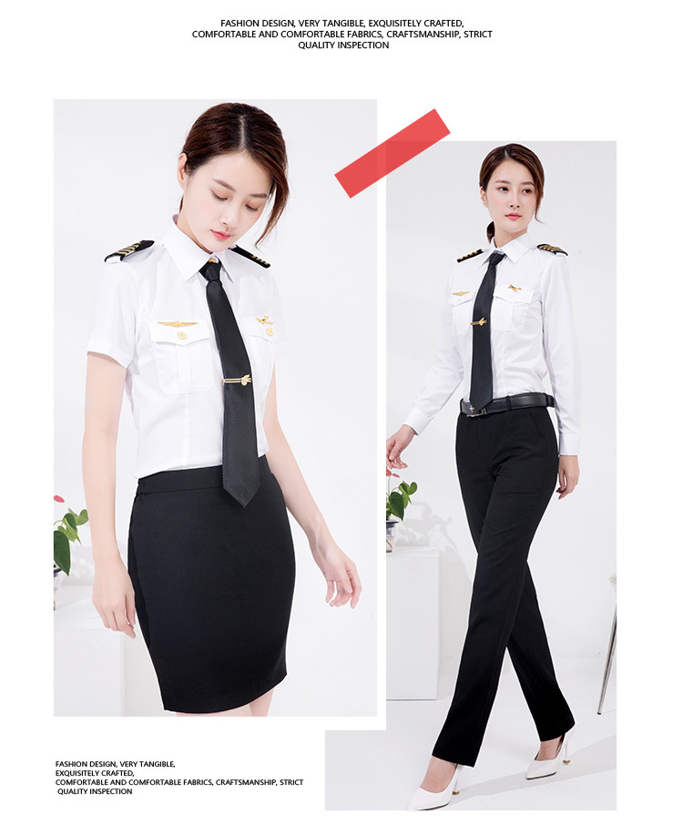 White Long Sleeve Cotton Poly STEWARDESS Uniform Shirt for Tactical Airlines Workers