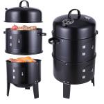 Thermometer Equipped 3-in-1 Vertical Steel Charcoal Smoker for Home Party