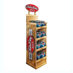 Quality 4 Layer Wine Display Stand Beer Store Display Standing Wooden Floorstanding wholesale