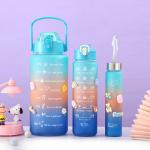 3PCS Sports Water Bottles With Straw Motivational 64oz 32oz 10oz Leakproof Half