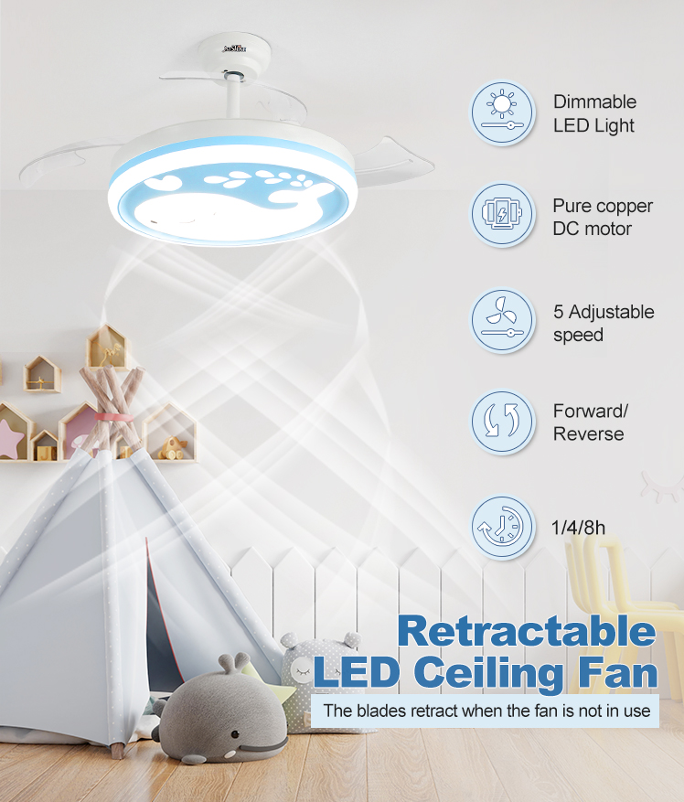 42-inch LED Ceiling Fan with Hidden Blades and Light Support Dimmer 50000 Working Hours