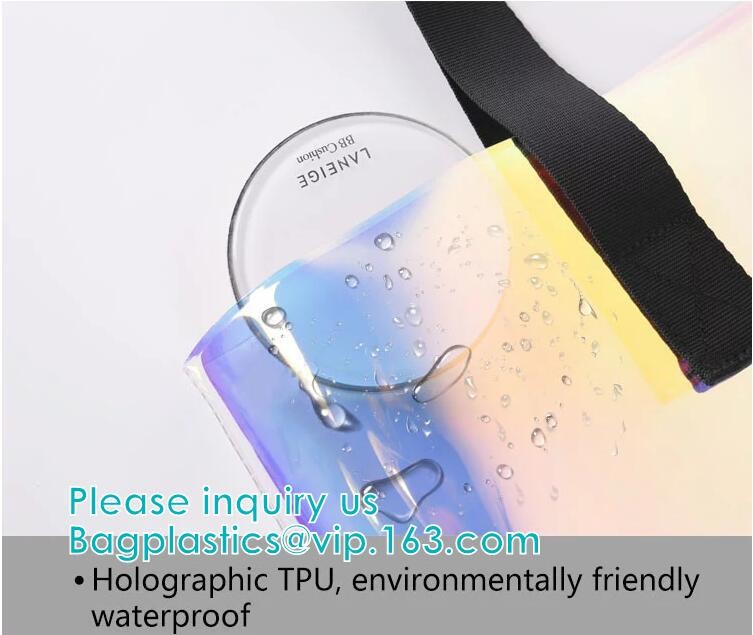 Neon Rainbow Hologram PVC Tote Bag custom holographic handbag PVC handle beach bag,Cosmetic Makeup Travel Pouch,Zipper