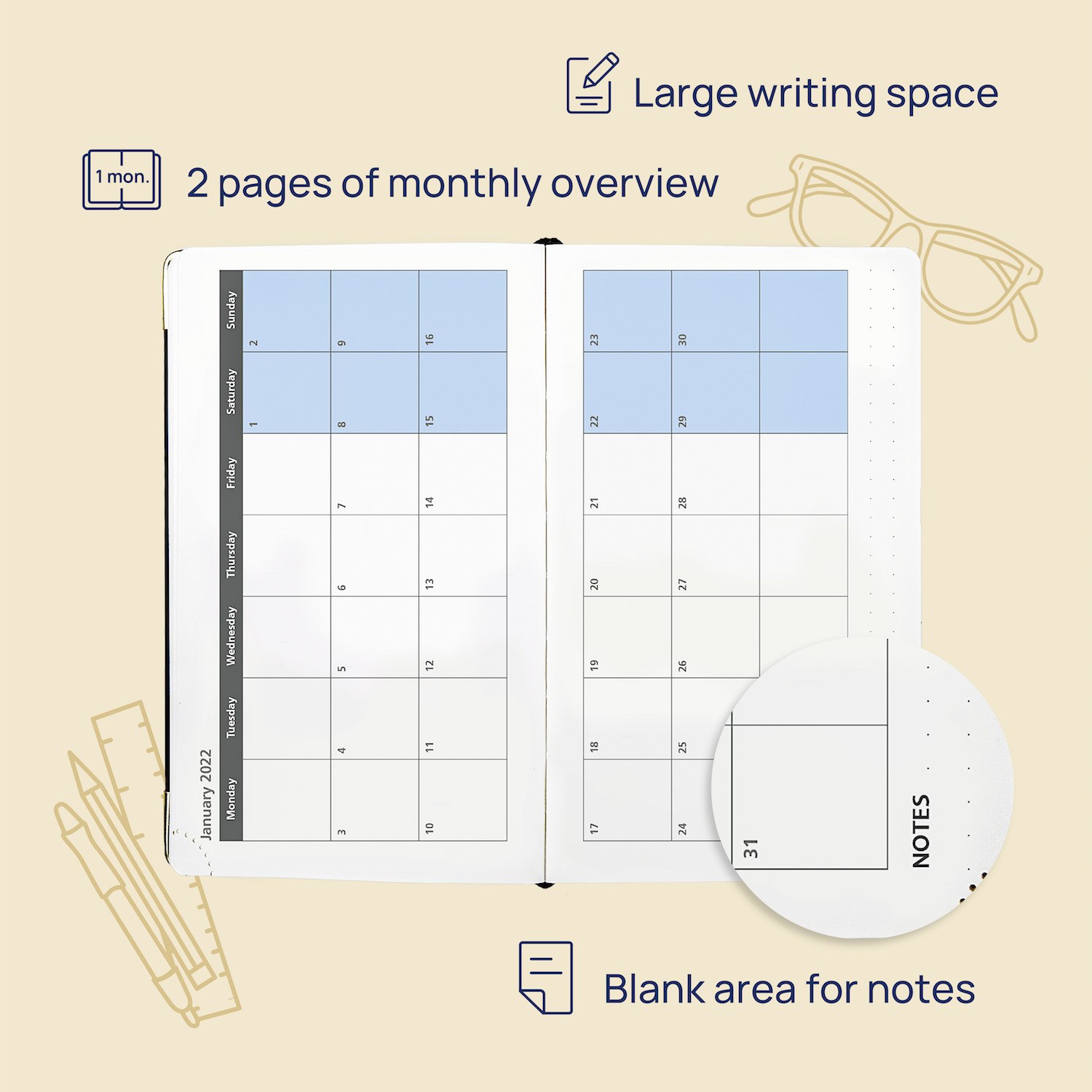 FSC Vertical Small Academic Planner With Weekly Monthly Overviews