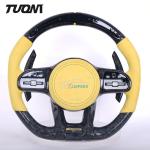 Yellow Suede Leather Mercedes Benz Steering Wheel Forged Carbon Fiber With LED