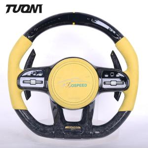 Quality Yellow Suede Leather Mercedes Benz Steering Wheel Forged Carbon Fiber With LED wholesale