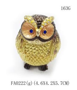 Quality Alloy metal owl shape with rhinestone Mini Owl antique jewelry box wholesale