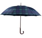 103cm 190T Pongee Gingham Wooden J Stick Umbrella