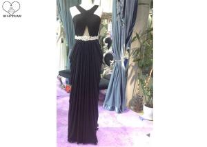 Quality Special Pleated A Line Ball Gown , Beading Belt Sleeveless Sexy Black Prom Dress wholesale